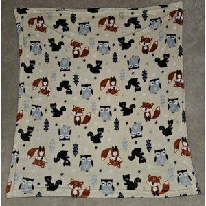 Parent's Choice Brown Fleece Baby Blanket Woodland Fox Squirrel Owl Tree 30x35